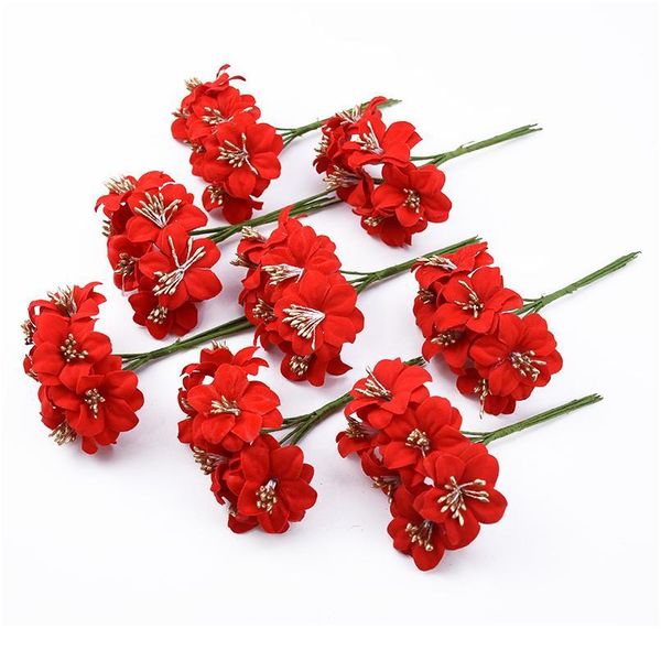 

6pcs red stamen plum blossom christmas decorations for home diy gifts box wedding decorative flowers wreaths artificial jllvsb