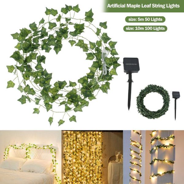 

lawn lamps artificial leaf string lights led solar powered light outdoor waterproof hanging plant ivy vine for garden fence decor