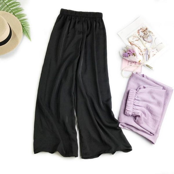 

women's pants & capris women casual loose wide legs thin simple trousers korean japan lady home young girl hight street 2021 summer fas, Black;white