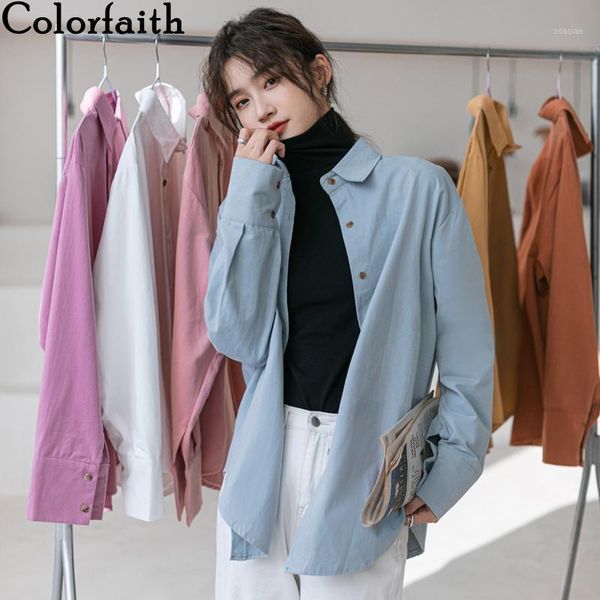 

colorfaith 2021 spring summer blouses shirts vintage soild oversize korean style office lady fashionable pink bl9778 women's &, White