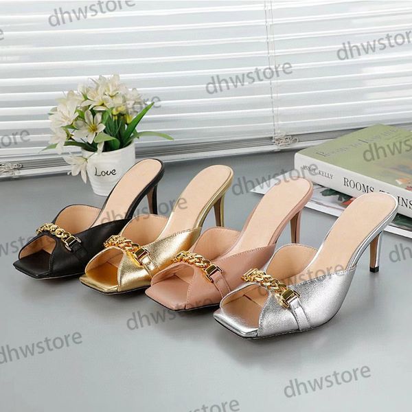 

2021 luxury summer womens high heels slippers women pumps wedding shoes sandals outdoor shopping letters slippers box szie 35-40, Black