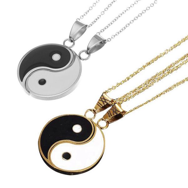 

pendant necklaces 2 pcs/set stainless steel yin yang puzzle piece necklace birthday jewlery gifts for couple or friends, Silver
