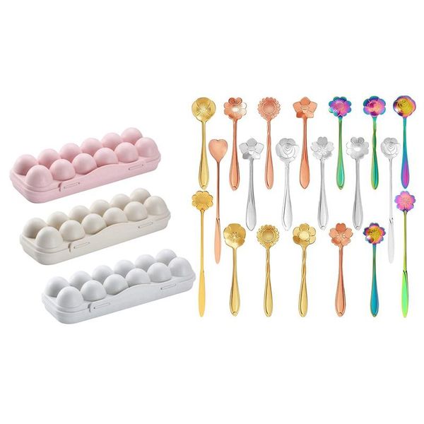 

storage bottles & jars 3 pcs 12-grid egg tray holder box 20 flower spoon set,reusable stirring spoon(4.9 7 inch)