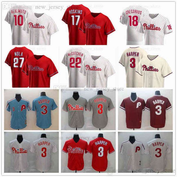 

2022 News Baseball 3 Harper 10 JT Realmuto 17 Rhys Hoskins 18 Didi Gregorius 27 Aaron Nola Stitched Gray Road White Home Cream Alternate, As picture