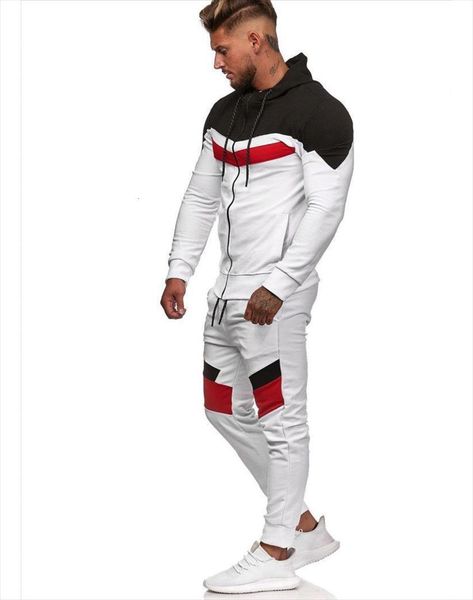 

fashionable style patchwork hoodie sports mens tracksuits fitness track suit sweatsuits, Gray