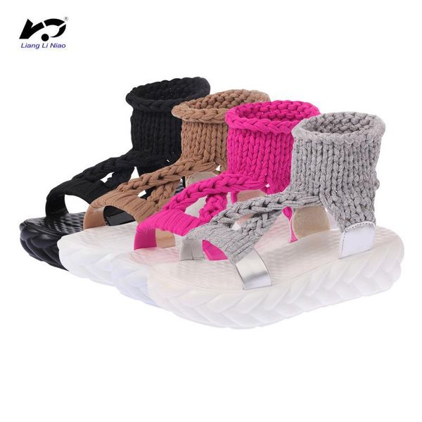 

sandals 2021 summer women's wool platform heel waterproof shoes, Black