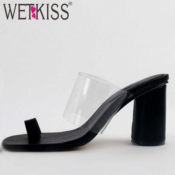 

wetkiss transparent pvc slides summer flip flop slippers woman strange style women slides shoes high heels mules shoes female 210630, Black