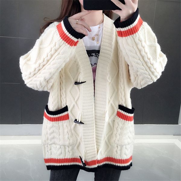 

women's sweaters heavy winter autumn with low-cut cardigan sweater women's fashions 4 colours loose pocket big sleeve female mesh, White;black