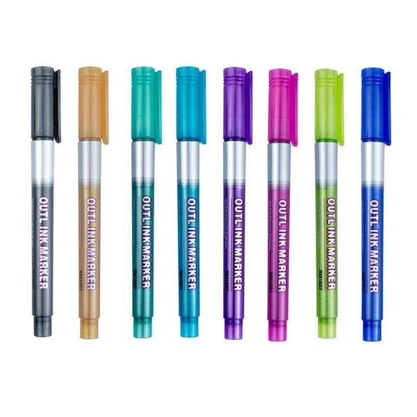 

8/12 colors metallic double lines art markers out line pen stationery art drawing pens for calligraphy lettering scra jllgur