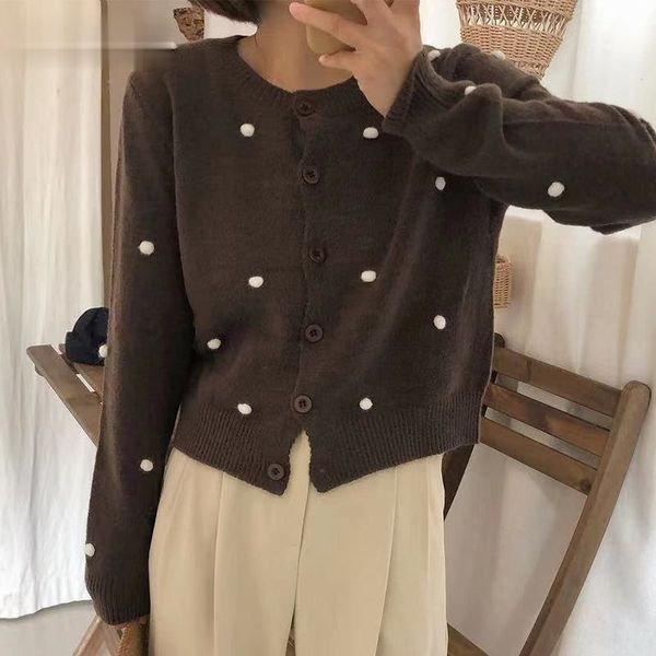 

the neck long sleeve single chest cardigans female sweater dot multicolored pattern pull femme spring jacket 2021 new sueter b8ha, White;black