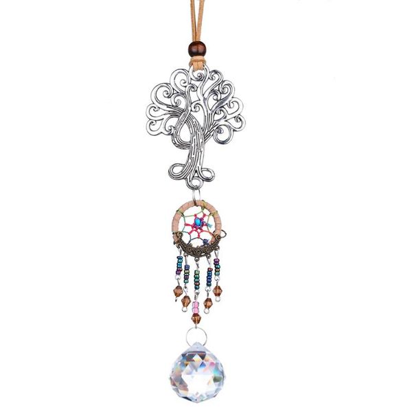 

h&d car charms life of tree dream catcher with 30mm crystal ball prism for rear view mirror fengshui ornament for home window