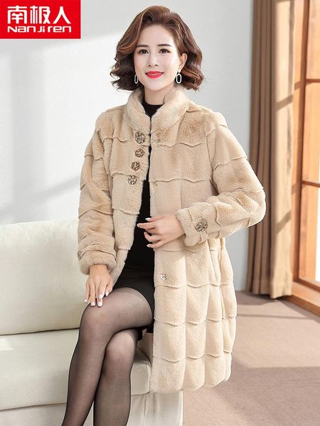 

women's fur & faux mom winter wear mink coat mid-length woolen middle-aged and elderly, Black