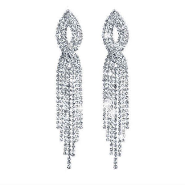 

korean style woven earrings long tassel rhinestone nightclub dinner dress, Golden