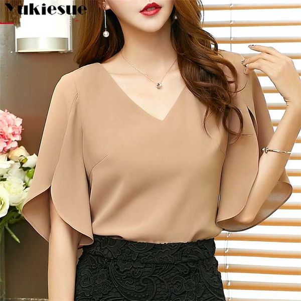 Yaz bluzları gündelik katı şifon gömlek blusa feminina kelebek kol Koreli gevşek kadınlar bluz siyah üst blusas 220122