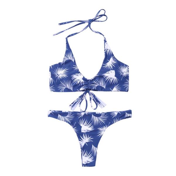 

women's swimwear bikini 2021 printing leaf fold halter bandage adjustable breast pad micro bikinis set women swimsuit biquini mayo, White;black