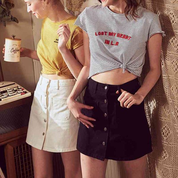 

ins fashion womens ladies a-line jeans skirt button placket small pockets denim skirt harajuku mini wrapover jeans, Black