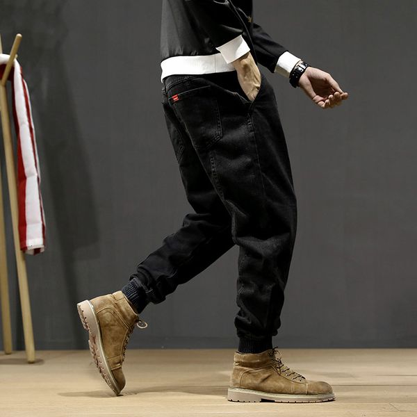 

2021 new japanese style fashion men jeans loose spliced designer cargo pants hombre streetwear hip hop joggers wide leg harem trousers 91kx, Blue