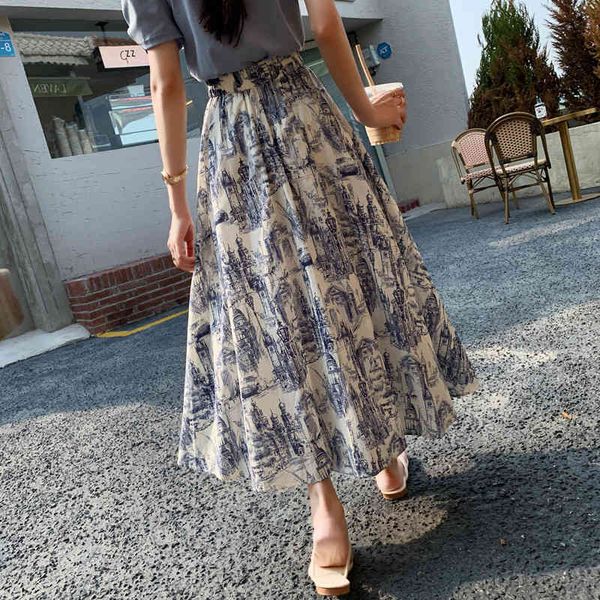 

skirts female summer skirt casual, elastic floral pattern maxi to line waist vintage women's skirts, Black
