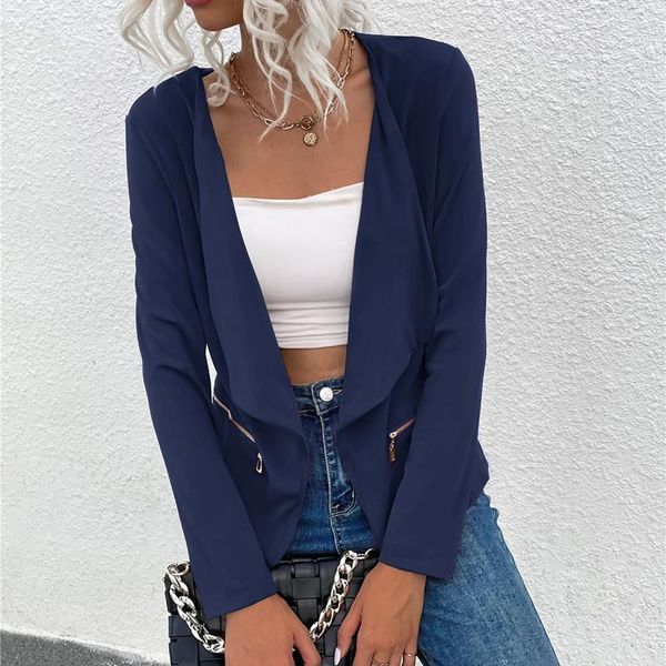 

women's suits & blazers autumn and winter cardigan fashion casual loose solid color stitching long-sleeved lapel tie small suit coat, White;black
