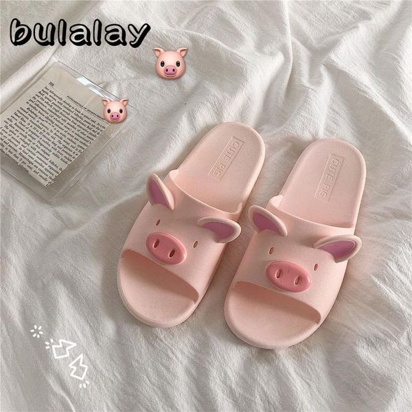 

slippers women summer home cute cartoon pig ear non slip indoor thick sole soft bathroom shower slides ladies shoes men couple, Black