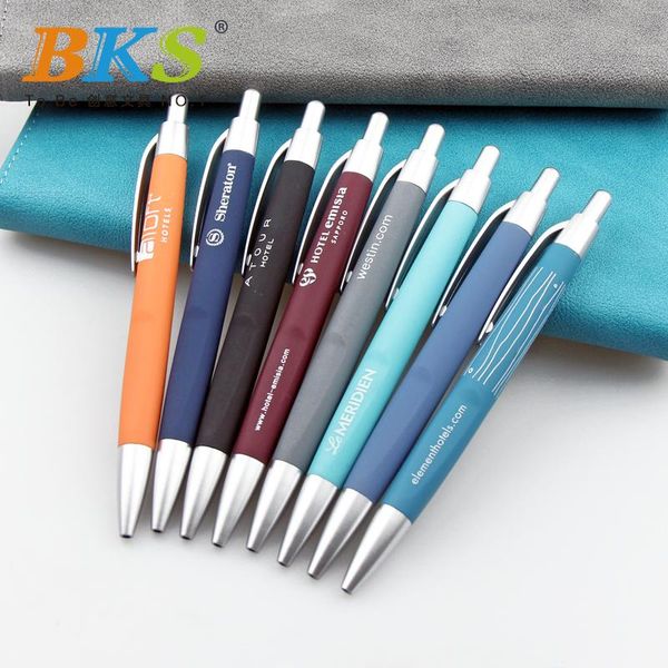 

ballpoint pens customized logo promotional click retractable plastic pen 200pcs/lot with 1 color position printing, Blue;orange