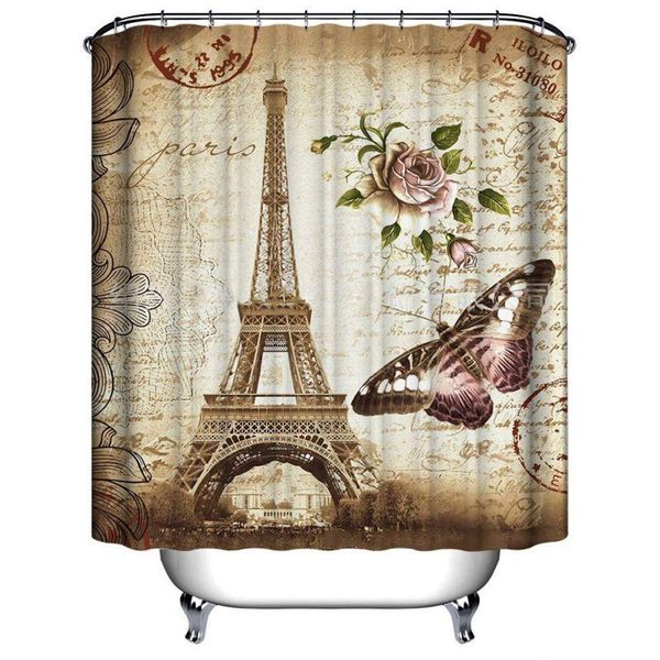 

shower curtains eiffel tower butterfly flower postmark curtain bathroom waterproof mildewproof polyester fabric 12 hooks 71 inch