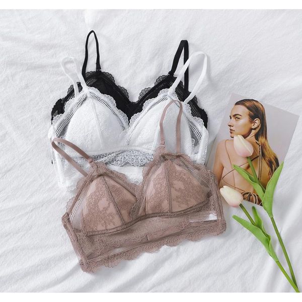 

lace backless women bralette big back triangle cups brassiere seamless female underwear no steel summer outfit bra, Red;black