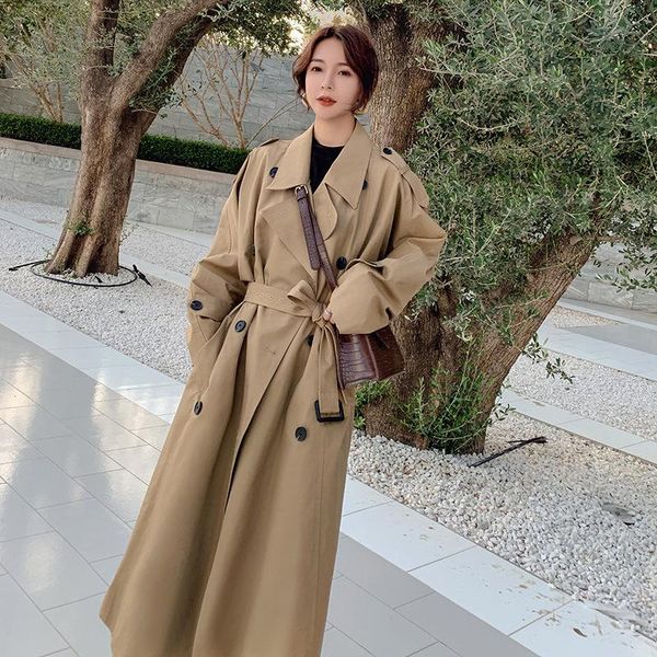 

women's trench coats autumn 2021 woman coat women fat mm female winter loose windbreaker large long 200kg tide korean version, Tan;black