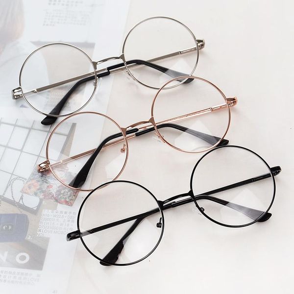 

fashion sunglasses frames 2021 classic vintage glasses frame round lens flat optical mirror simple metal women/men, Black