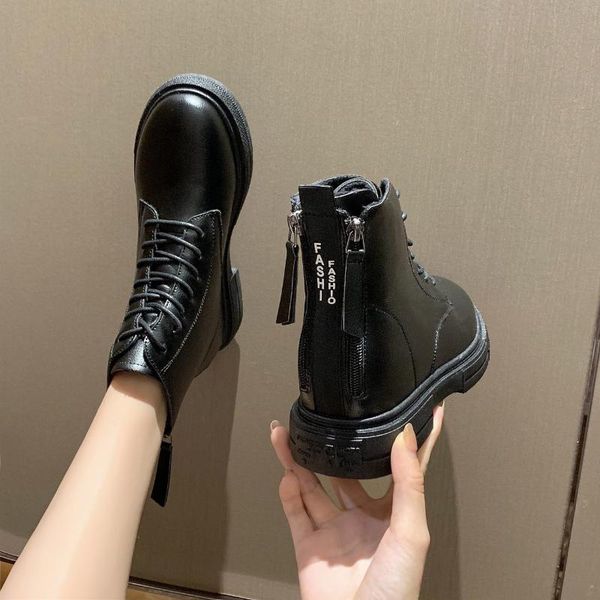 

boots women's autumn and winter 2021 double zipper knight plush shoes short, Black