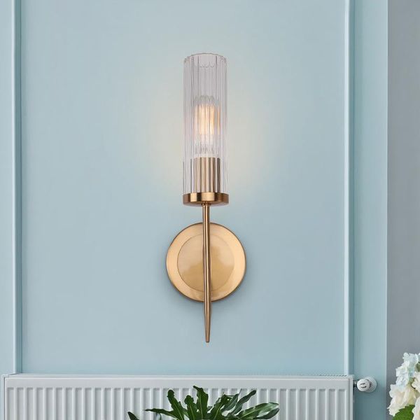 

wall lamp contemporary brass gold 1-light modern elegant e27 metal and glass shade sconces for bedroom living room hallway