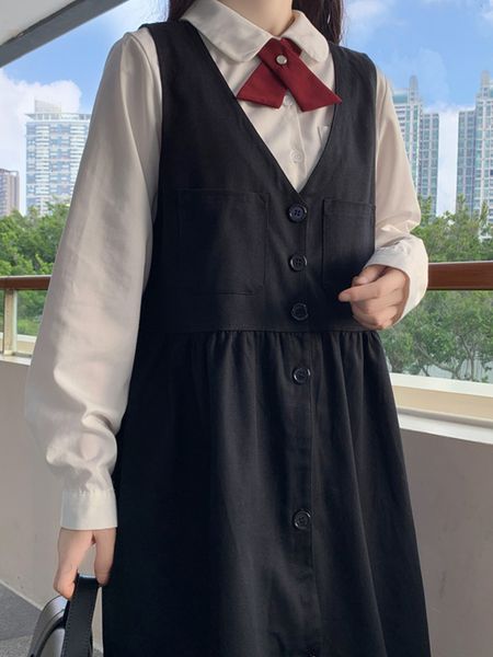 

dressed 2021new fall japanese minor mid-length university style set of two handsome lean-fit pieces dress kawaii z755, Black;gray