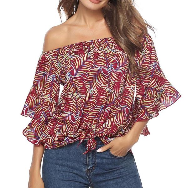

fashion women off shoulder long sleeve summer casual print tees tie cute loose blouse z0419 women's blouses & shirts, White