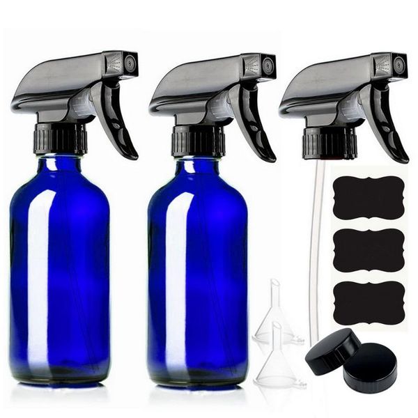 

storage bottles & jars 250ml empty cobalt blue glass spray bottle with trigger sprayer chalkboard labels for plants 8 oz refillable containe