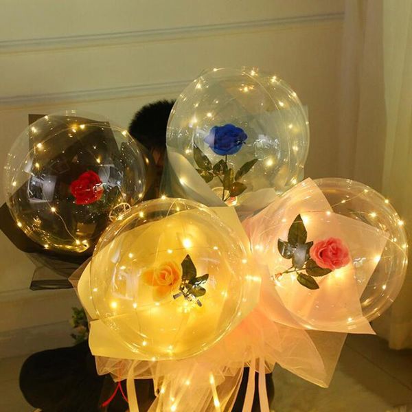 

led luminous balloon rose bouquet transparent bobo ball rose valentines day gift birthday party wedding decoration balloons