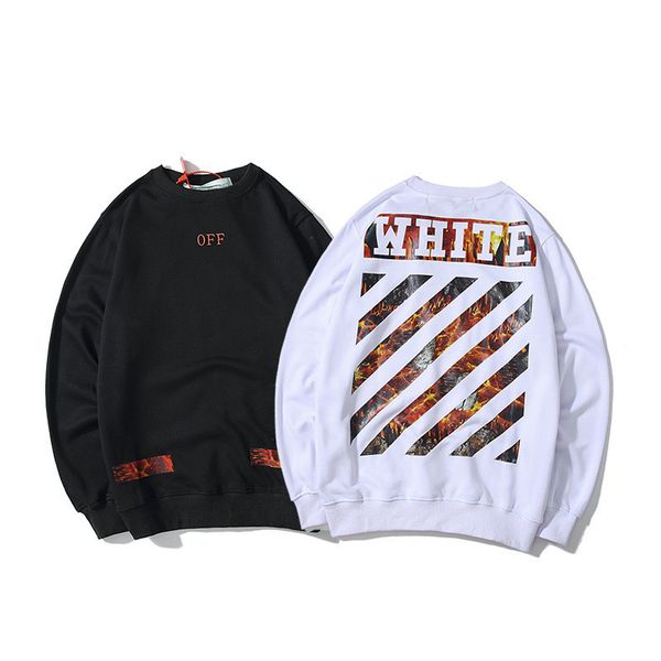 

chao brand men's volcano flame diagonal cotton round neck sweater, Black