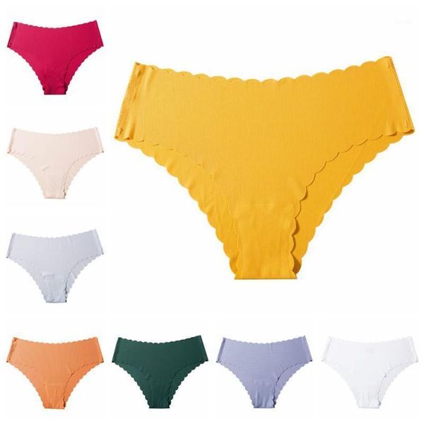 

women's panties european and american candy color ruffled wavy low-waist briefs one-piece ice silk seamless threaded underwear women, Black;pink