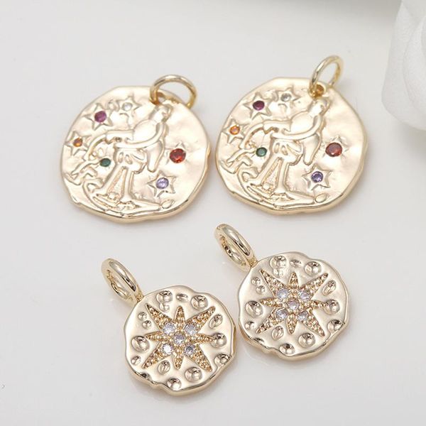

charms meibeads 2pcs/lot gold round copper for jewelry making zircon pendant diy necklace bracelet women's accessories, Bronze;silver