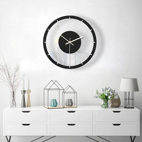 

wall clocks nordic style clock silent transparent acrylic home living room retro iron round face black large outdoor decor