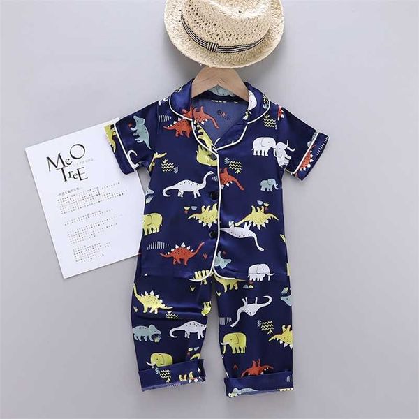 Kids pijamas dinossauro impressão criança bebê menino meninas pijamas sleepwear botão camiseta shorts conjunto conjunto 211130