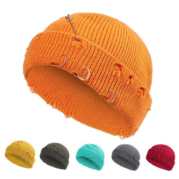

beanies winter harajuku knitted hat women fashion warm thick gorro men hip hop pin hole skullcap short basic cap