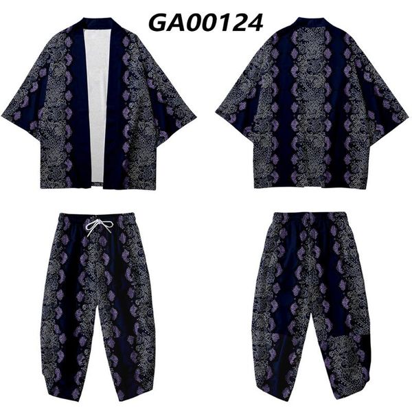 

ethnic clothing vintage streetwear samurai cosplay costume japanese kimono haori cardigan and pant set loose men yukata clothes, Red