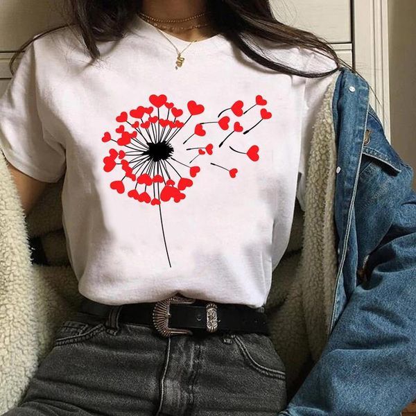 

women clothes lady tees graphic dandelion love sweet valentine 90s summer fall clothing female t shirt womens t-shirt, White