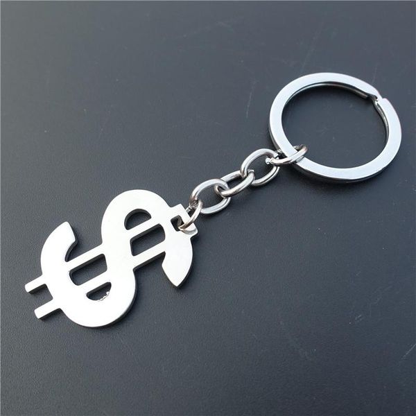 

keychains stainless steel dollar sign keyring fashion men women jewelry, Silver