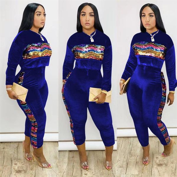 

two piece dress plus size colorful sequin velvet set tracksuit women spring sweatshirt and pants sweat suit jogging matching sets, White