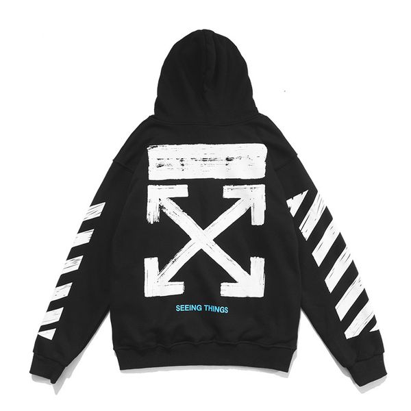 

trendy basic arrow print classic hooded loose fitting pullover with veet sweater men's and women's hoodies, Black