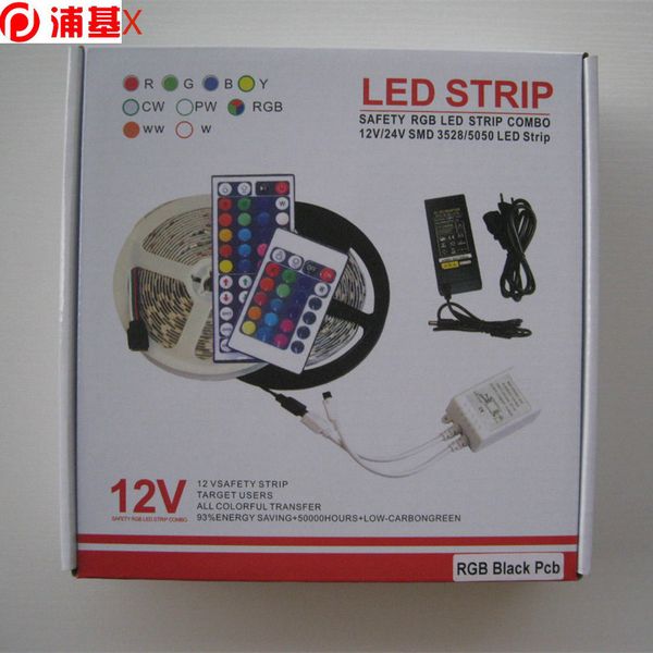

2pcs/lot led strip light rgb 5m 5050 smd 300led waterproof ip65 + 44key controller + 5a power supply with eu au us uk plug christmas gifts