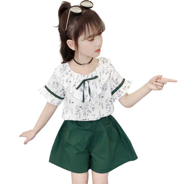 

girls summer clothes tshirt + short for clothing sets casual style children's tracksuit 210528, White