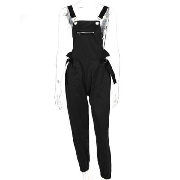 

womens khaki rompers fashion long elegant zipper pockets jumpsuit designer female sleeveless adjusted strap high waist casual rompers, Black;white