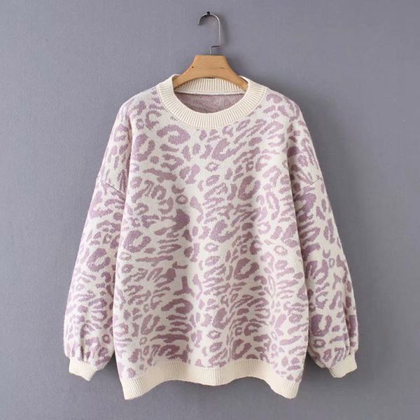 

2021 new women winter warm thick leopard print o neck sweater fall fashion loose pullovers casual outer pull femme v0kf, White;black